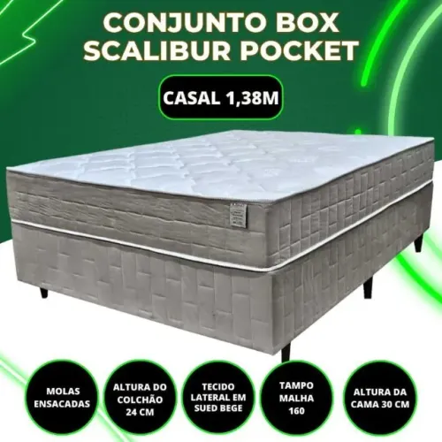 Cama Box Casal Scalibur Molas Ensacadas 1,38X1,88x24 - FAZEMOS ENTREGA