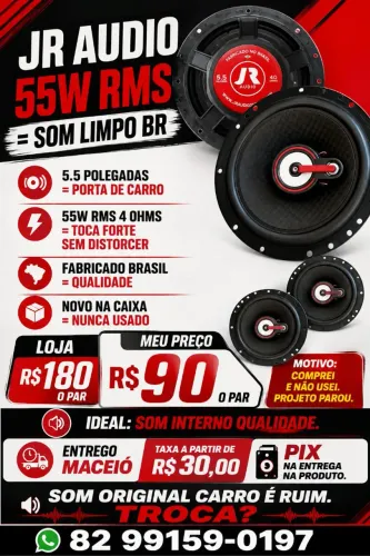 Par Alto Falante JR Audio 5.5 Pol 55W RMS 4 Ohms Novo R$90