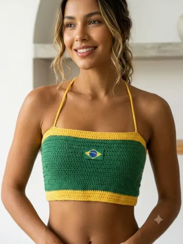 Top cropped crochê Brasil
