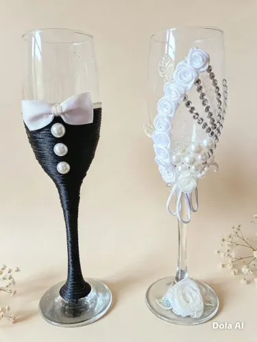 Taças decoradas para noivos