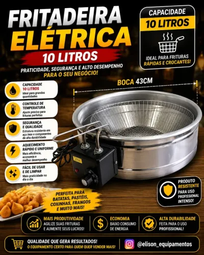 Fritadeira elétrica 10 litros tacho