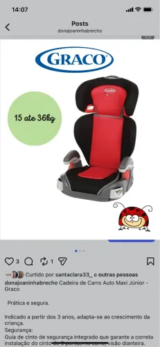 Cadeira de carro graco 15 até 36kg