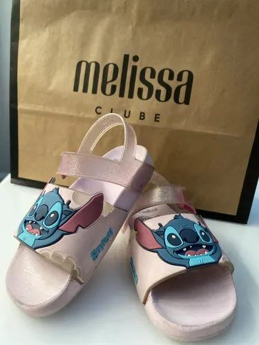 Sandália Melissa infantil stitch azul e rosa