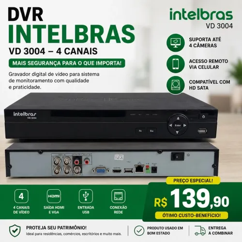 DVR Intelbras VD 3004 - Gravador para Sistema de Câmeras 4 Canais