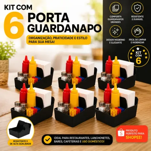 Porta Guardanapo Galheteiro De Mesa Kit 6 Unidades Preto