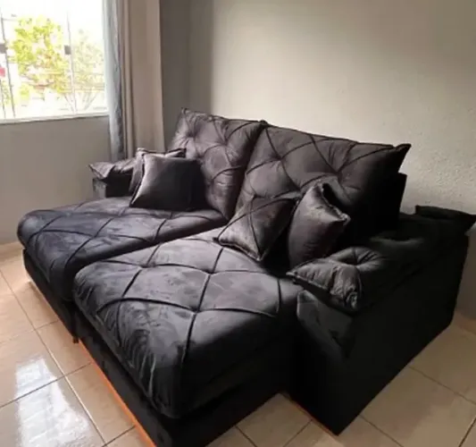 Sofá Gran Plus com Molas Ensacadas 4 Lugares Retrátil e Reclinável 230cm Tecido Veludo Imp