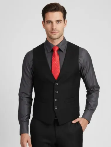 Colete Social Masculino Slim Fit Premium Preto Alfaiataria