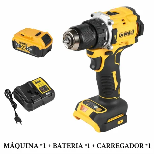 Parafusadeira e Furadeira DEWALT BRUSHLESS DCD805 20V XR Li-Ion Bateria 6.0Ah e Carregador