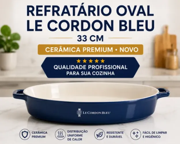 Refratário Oval Le Cordon Bleu 33 cm Cerâmica Premium Novo