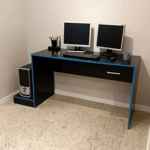 Mesa Gamer Nilo Preto/Azul para 2 Monitores | Frete Grátis