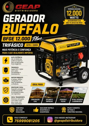 GERADOR BUFFALO 12000KVA PLUS TRIFASICO 127V 220V 