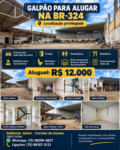 Galpão para Alugar na BR-324 | Amplo Espaço | R$ 12.000