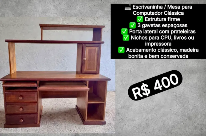 Escrivaninha/mesa para computador Clássica