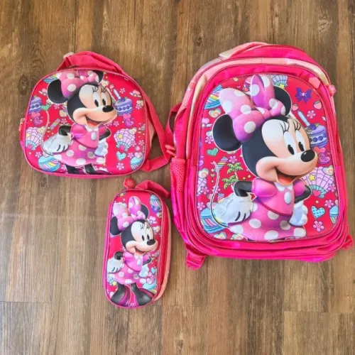 Kit 3 peças Mochila Escolar - Minie