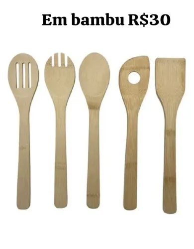 Kit de utensílios em bambu 5 peças novo