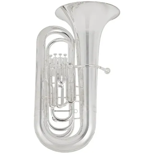 Tuba 4/4 c/ 4 pistos Schieffer em Si Bemol em Prata c/ voltas douradas e case super luxo -
