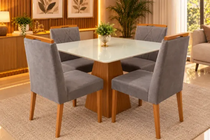 Mesa Prada com 4 cadeiras JK 90x90 (NOVO A PRONTA ENTREAGA)