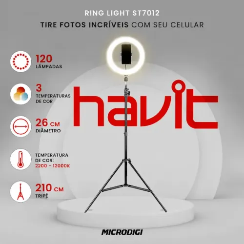 Kit Ring Light Havit ST7012, com Suporte Tripé (produto novo)