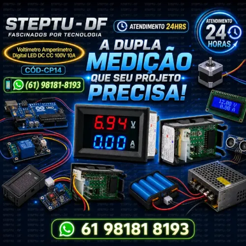 Voltimetro Amperimetro Digital Led Dc Cc 100v 10a etb Arduino - Pic - Automação COD-CP14