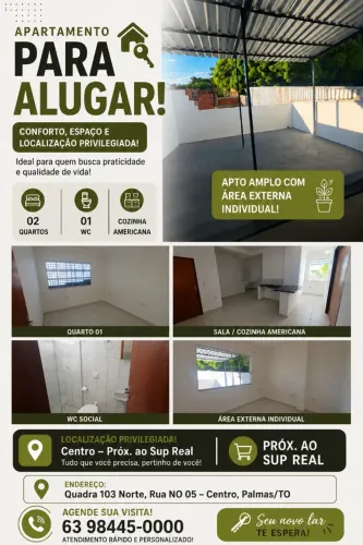 APARTAMENTO DE 2QTS AMPLOS, NA 103 NORTE, CENTRO, IDEAL PARA ESTUDANTES