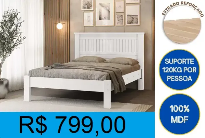 Cama casal super reforçada com detalhes ripado - a pronta entrega