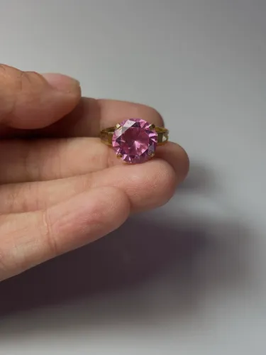 Anel de pedra rosa ouro - aro 16