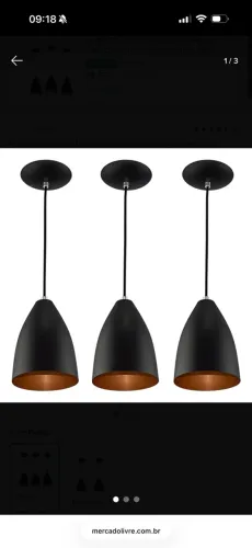 Kit 3 Pendentes MarryLuz Vegas Preto Aluminio LED Teto Gourmet