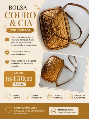 Vendo bolsa dourada da Couro & Cia
