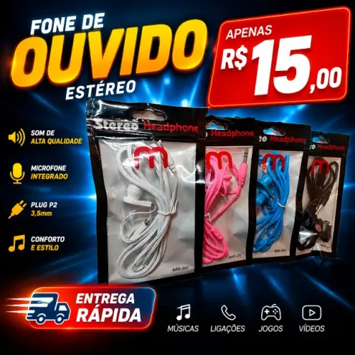 ? FONE DE OUVIDO ESTÉREO - APENAS R$ 15,00!