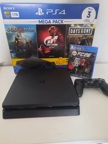 PS4 Slim 1TB + jogo EA FC 26 lacrado - Aceito cartão e trocas