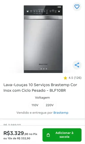 Lava Louças 10 serviços Brastemp Inox com ciclo pesado BLF10BR