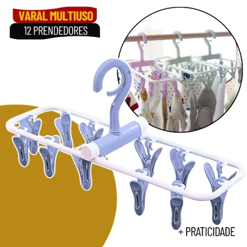 Varal de Roupa com 12 Prendedores Coloridos em Plástico para Peças Pequenas - SCS102