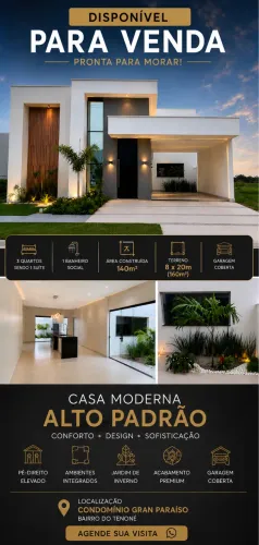 Casa Alto Padrão 140m² | 3 Quartos | Energia Solar | Condomínio Gran Paraíso