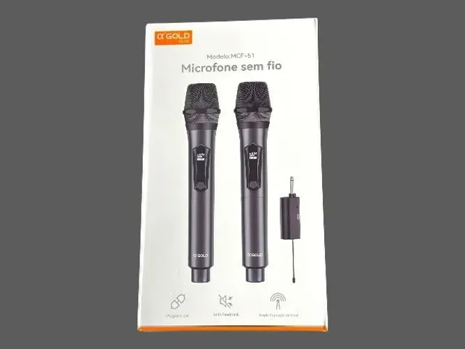 Kit 2 Microfones Sem Fio A'Gold Plus MCF-51 Profissional Recarregável