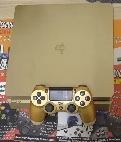 PS4 SLIM 1TB SEMINOVO DOURADO DESTRAVADO, GARANTIA, LOJA 