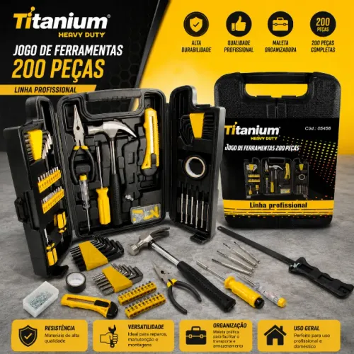 Jogo de Ferramentas 200 Peças com Maleta Completa - Titanium