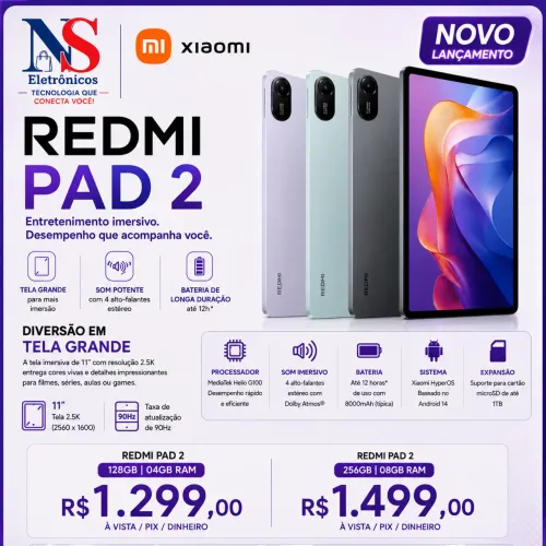 Tablet Xiaomi 128/04 R$1299,00 e 256/08 R$1499,00 Lacrado