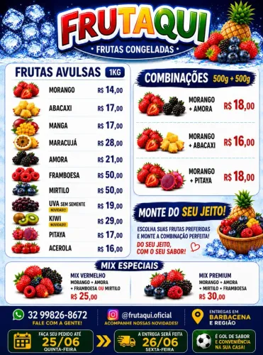 Frutas congeladas para seu comércio ou sua casa 