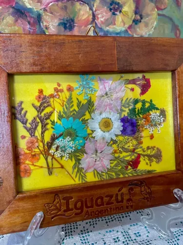 QUADRO FLORES SEMPRE VIVAS MOLDURA ANTIGA MADEIRA/VIDRO ARGENTINA