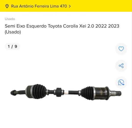 SEMI EIXO ESQUERDO TOYOTA COROLLA XEI 2.0 2023 