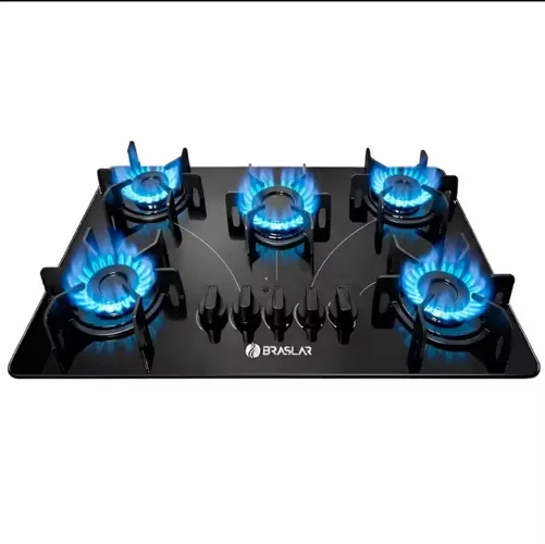 Fogão Cooktop 5 Bocas Pop Vidro Trempe Ferro Fundido 