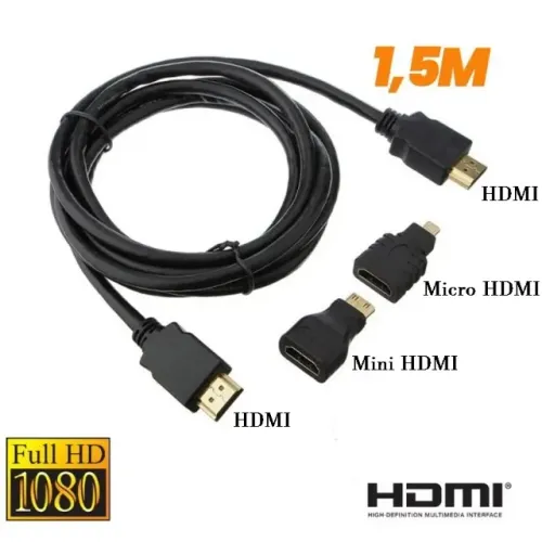 Cabo HDMI com Adaptador Mini e Micro 1,5 Metros