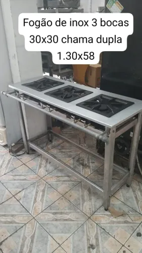 Fogão industrial em inox 3 bocas 30x30