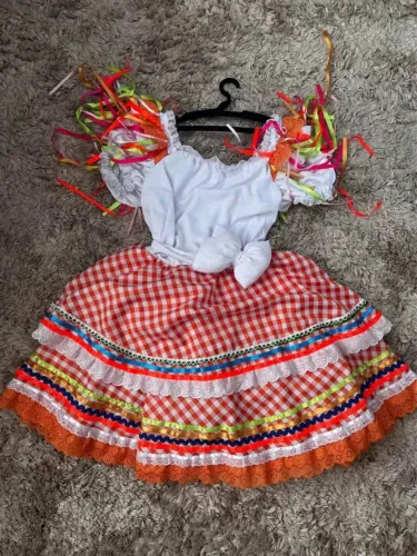 Vestido Festa Junina Adulto Noivinha Caipira + Véu + Anagua