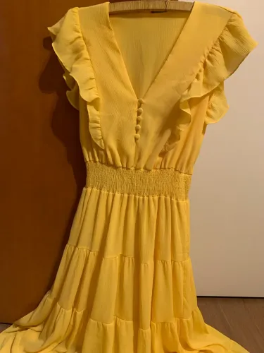 Vestido longo amarelo M 38/40 Cintura Lastex