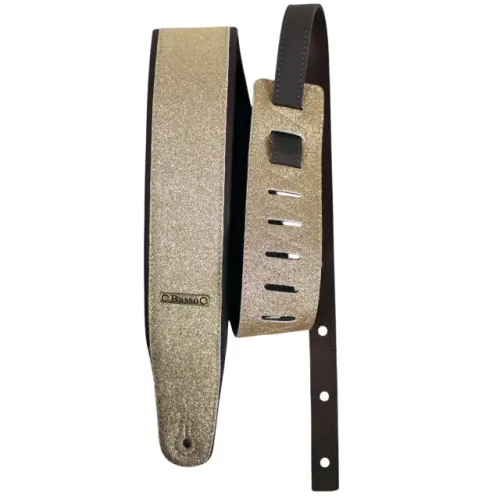 Correia para Violao Guitarra Baixo Basso Cla 45 Glitter Ouro Larga Confortavel CLA45 Ajust