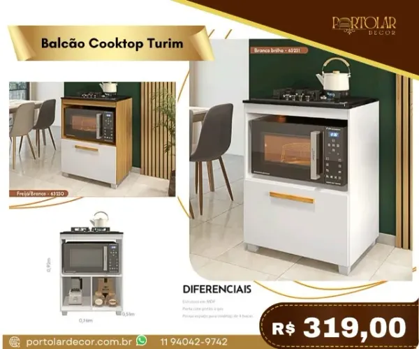 Balcão Cooktop Turim, a pronta entrega
