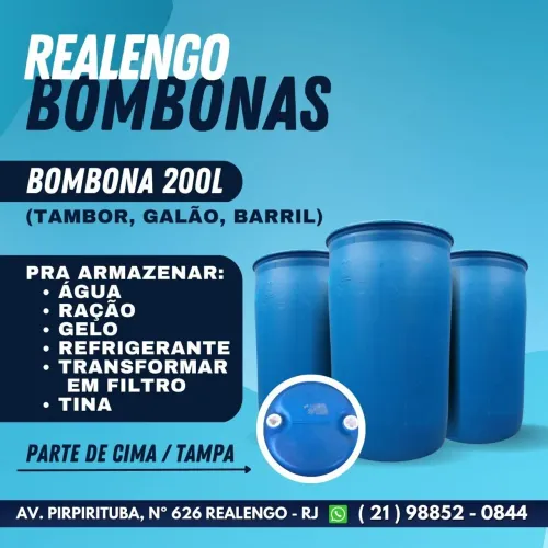 Bombona de 200 litros, Galão Tonel Tambor Barril Bombonas pra Água,Gelo,Obras,Deck,Óleo 