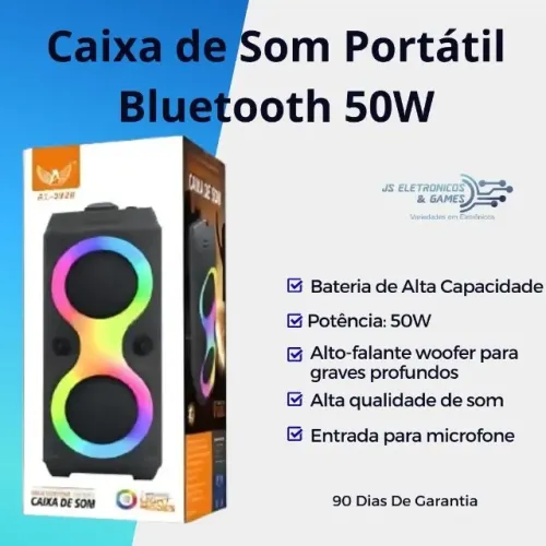 Caixa de Som Portátil Bluetooth 50W - loja física - entrega rápida