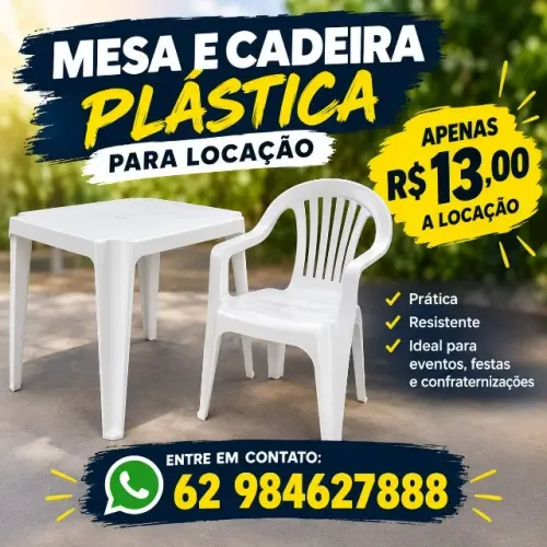 Jogo de mesa e cadeiras de braço p/ locação